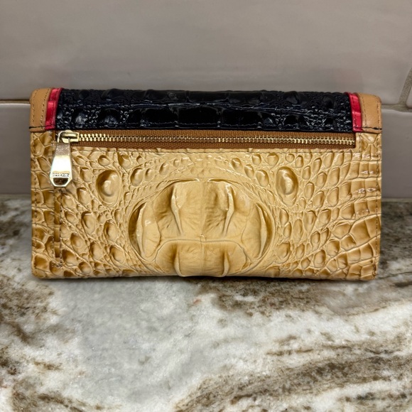 Brahmin Croc-Embossed Dome Satchel - Navy, Beige, Tan & Red Matching Wallet - Picture 12 of 16